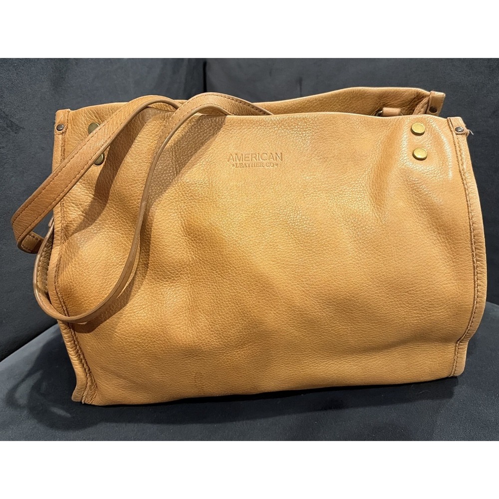 American Leather Co Lenox Triple Entry Satchel Bag Purse Tan With Gold Hardware